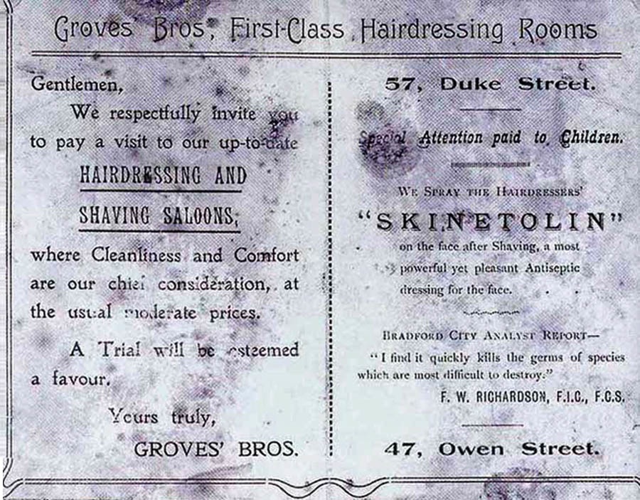 Groves Barbers business card Duke Street, St.Helens