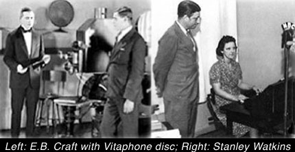 E.B. Craft holding Vitaphone disc Stanley Watkins at radio recital