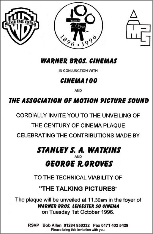 “Invitation Invitation to a plaque unveiling to Stanley Watkins and George Groves in London's West End