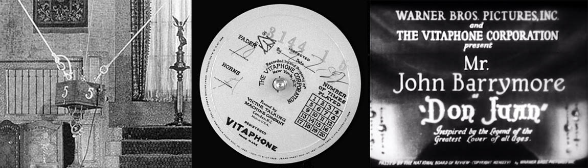 Microphone & Condenser Transmitter Amplifier, Vitaphone disc and opening titles of Don Juan Microphone & Condenser Transmitter Amplifier, Vitaphone disc and opening titles of Don Juan