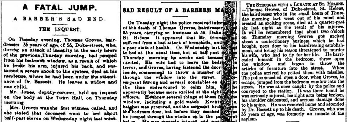 Reports of the Thomas Groves tragedy from the St Helens Newspaper, St Helens Reporter and the Liverpool Echo Reports of the tragedy from the St Helens Newspaper, St Helens Reporter and the Liverpool Echo