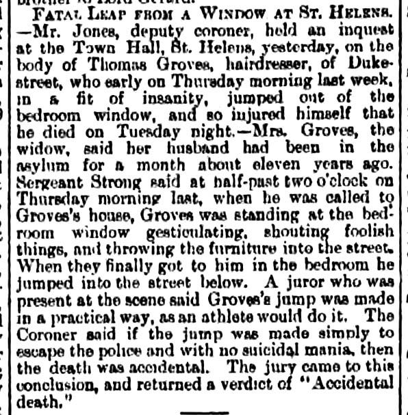 Report of the Thomas Groves tragedy from the Liverpool Echo Report of the Thomas Groves tragedy from the Liverpool Echo