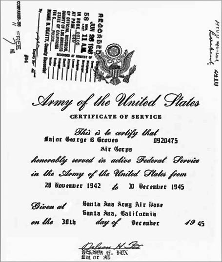 George Groves certificate of service in the United States Army George Groves certificate of service in the United States Army