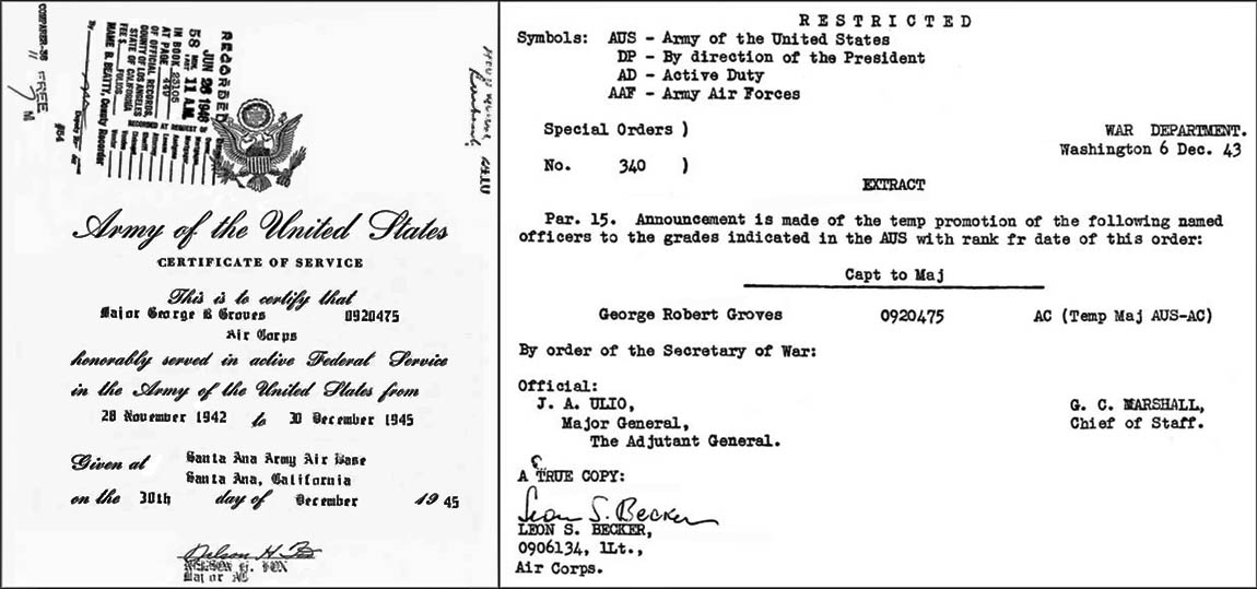 George Groves certificate of service in the United States Army George Groves certificate of service in the United States Army