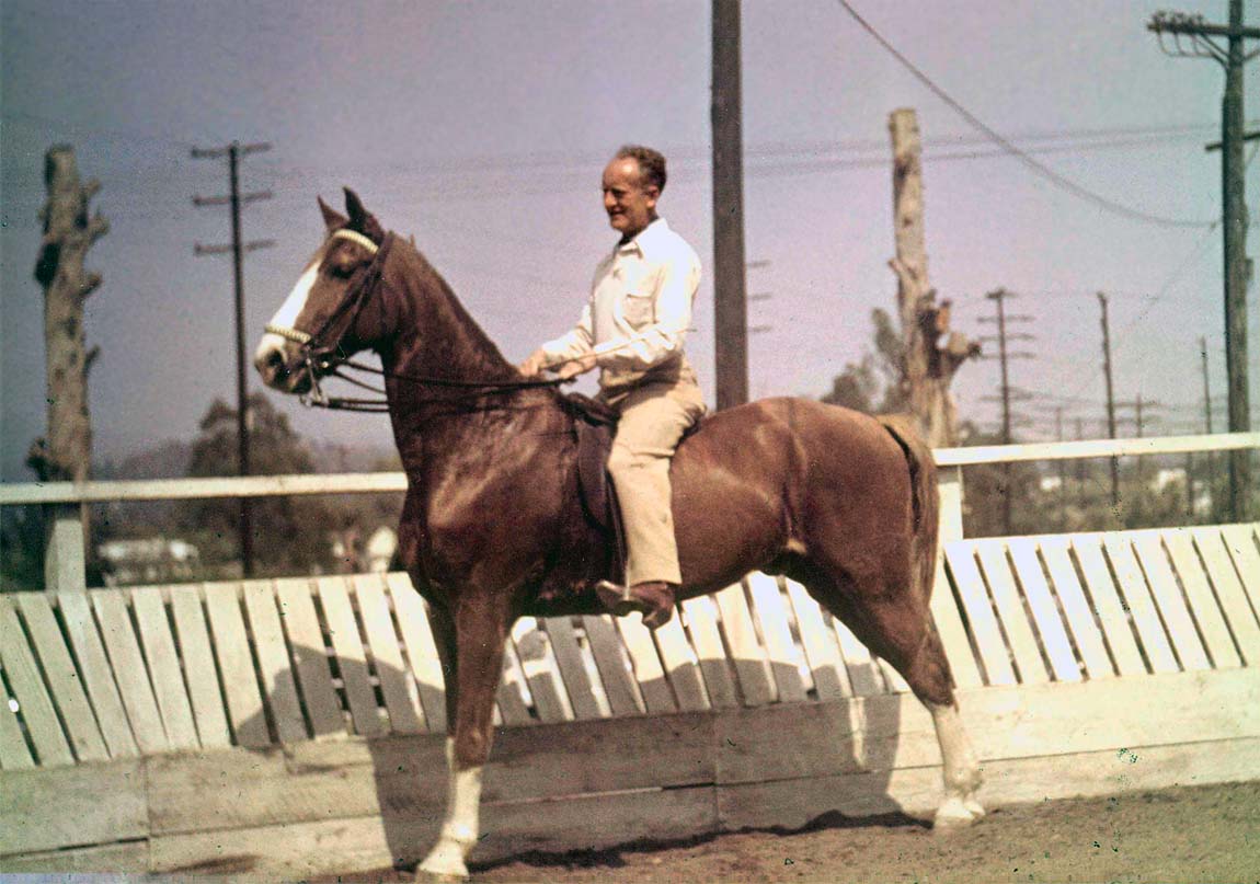 George Groves riding his horse Hayburner on his ranch Tarzana George Groves riding his horse Hayburner on his ranch Tarzana