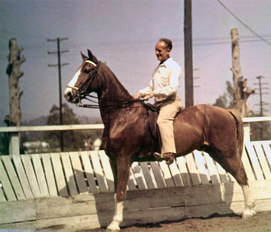 George Groves riding his horse Hayburner on his ranch Tarzana George Groves riding his horse Hayburner on his ranch Tarzana