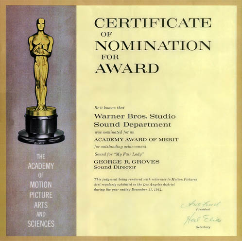 Best Sound Oscar nomination for My Fair Lady Best Sound Oscar nomination for My Fair Lady