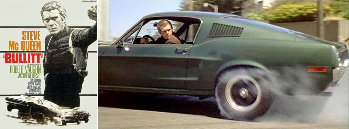 Steve McQueen in his Ford Mustang during the celebrated car chase sequence in Bullitt Steve McQueen in his Ford Mustang during the celebrated car chase sequence in Bullitt