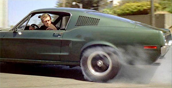 Steve McQueen in his Ford Mustang during the celebrated car chase sequence in Bullitt Steve McQueen in his Ford Mustang during the celebrated car chase sequence in Bullitt
